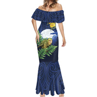 Kakapo New Zealand Personalised Mermaid Dress Kowhai Flower Silver Fern Maori Pattern LT22 - Polynesian Pride