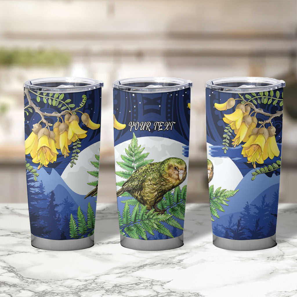 Kakapo New Zealand Personalised Tumbler Cup Kowhai Flower Silver Fern Maori Pattern LT22 - Polynesian Pride