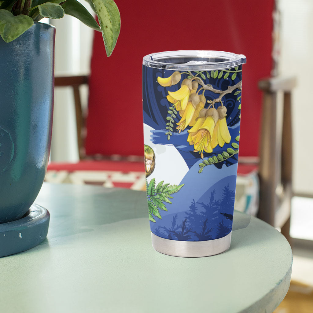 Kakapo New Zealand Personalised Tumbler Cup Kowhai Flower Silver Fern Maori Pattern LT22 - Polynesian Pride