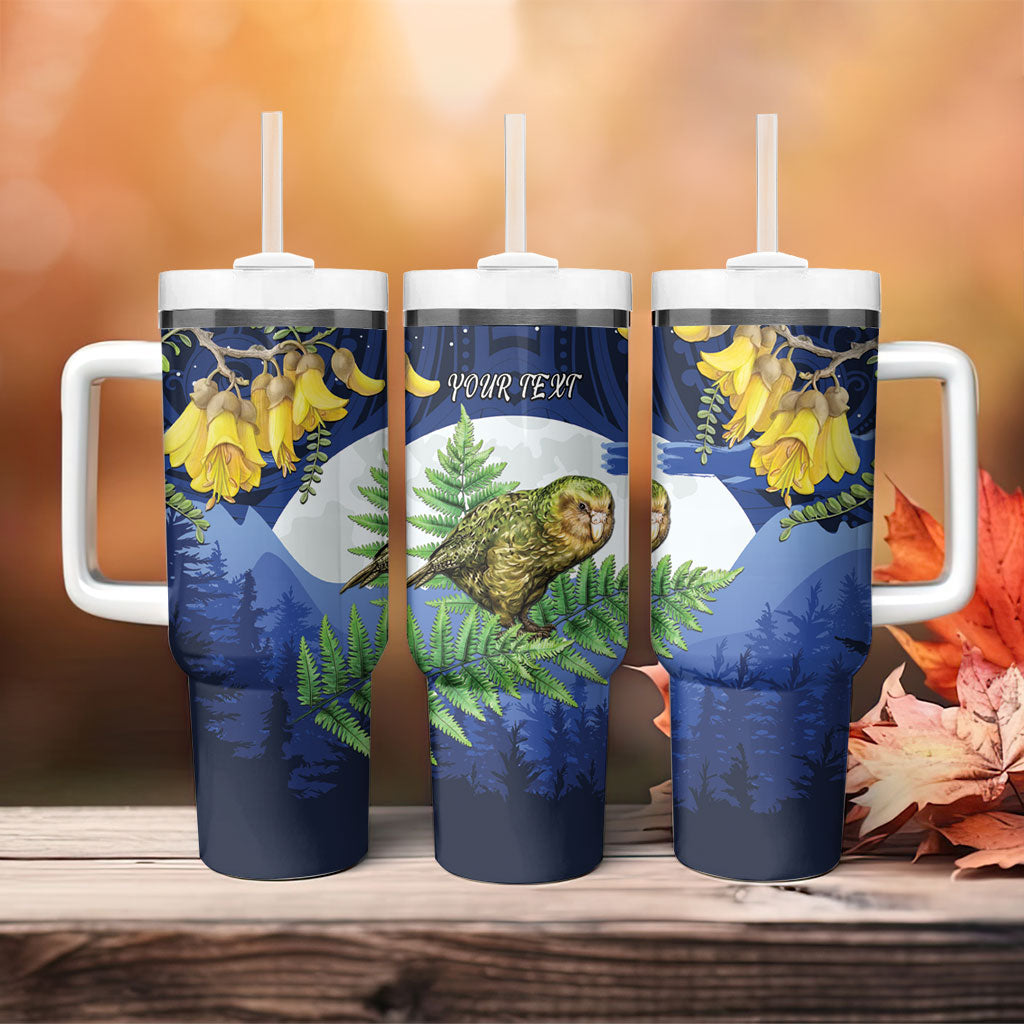 Kakapo New Zealand Personalised Tumbler With Handle Kowhai Flower Silver Fern Maori Pattern LT22 - Polynesian Pride