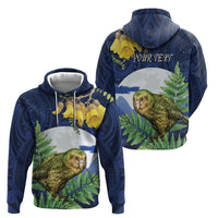 Kakapo New Zealand Personalised Zip Hoodie Kowhai Flower Silver Fern Maori Pattern LT22 - Polynesian Pride