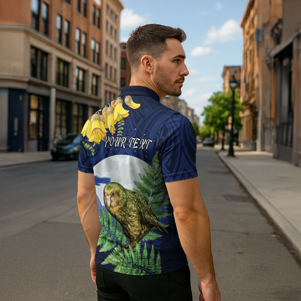 Kakapo New Zealand Personalised Zipper Polo Shirt Kowhai Flower Silver Fern Maori Pattern LT22 - Polynesian Pride