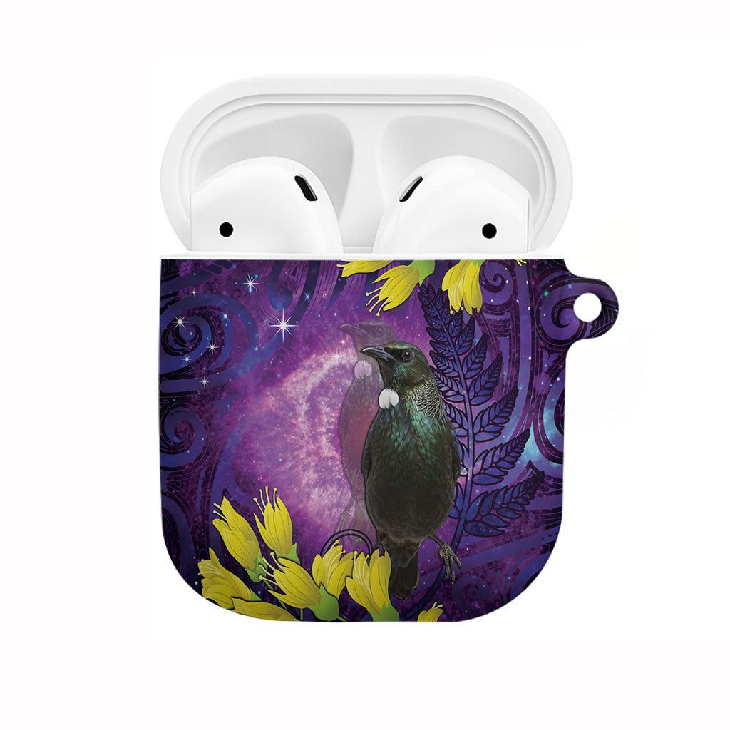 New Zealand Tui Bird Matariki AirPods Case Kowhai Flower Silver Fern Galaxy Maori Pattern LT22 Purple - Polynesian Pride