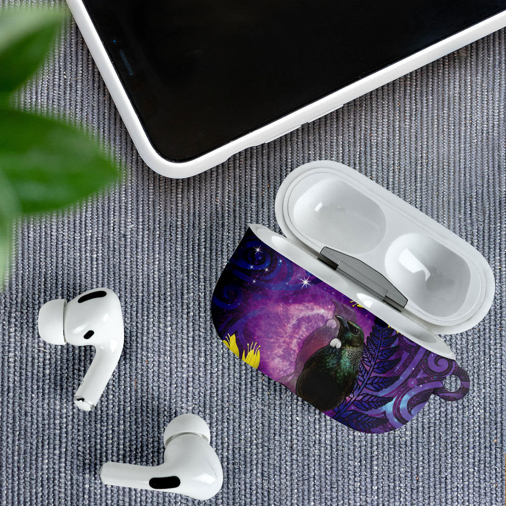 New Zealand Tui Bird Matariki AirPods Case Kowhai Flower Silver Fern Galaxy Maori Pattern LT22 - Polynesian Pride