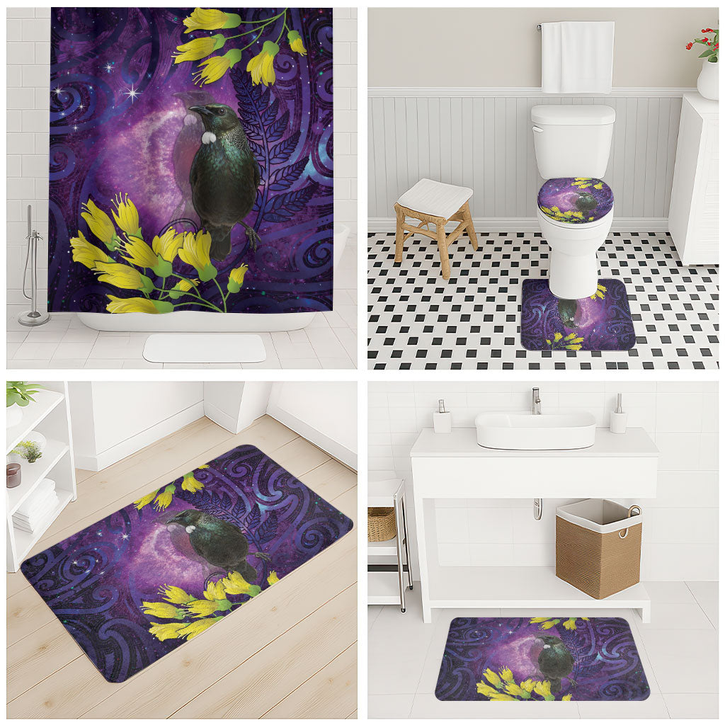 New Zealand Tui Bird Matariki Bathroom Set Kowhai Flower Silver Fern Galaxy Maori Pattern