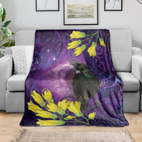 New Zealand Tui Bird Matariki Blanket Kowhai Flower Silver Fern Galaxy Maori Pattern