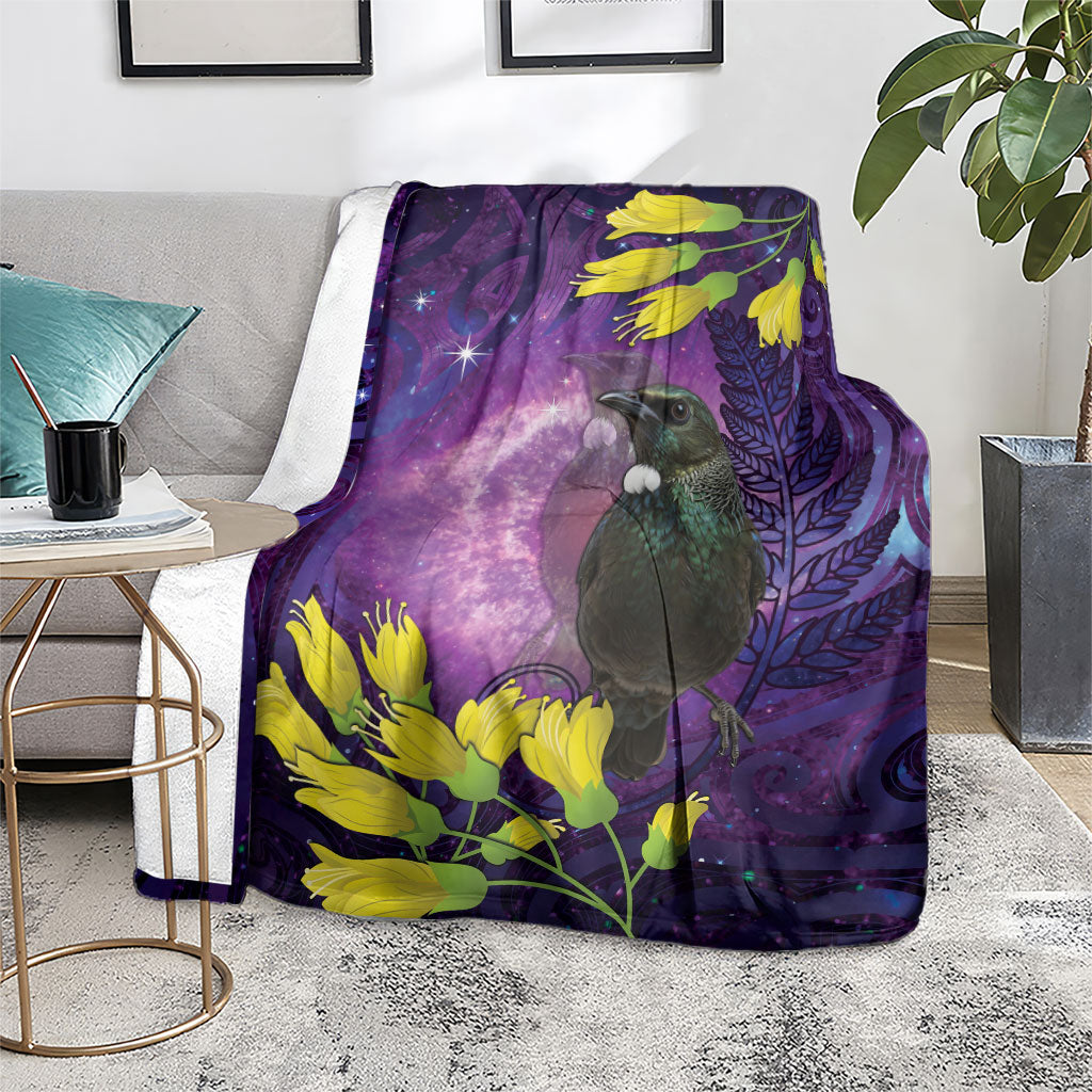 New Zealand Tui Bird Matariki Blanket Kowhai Flower Silver Fern Galaxy Maori Pattern