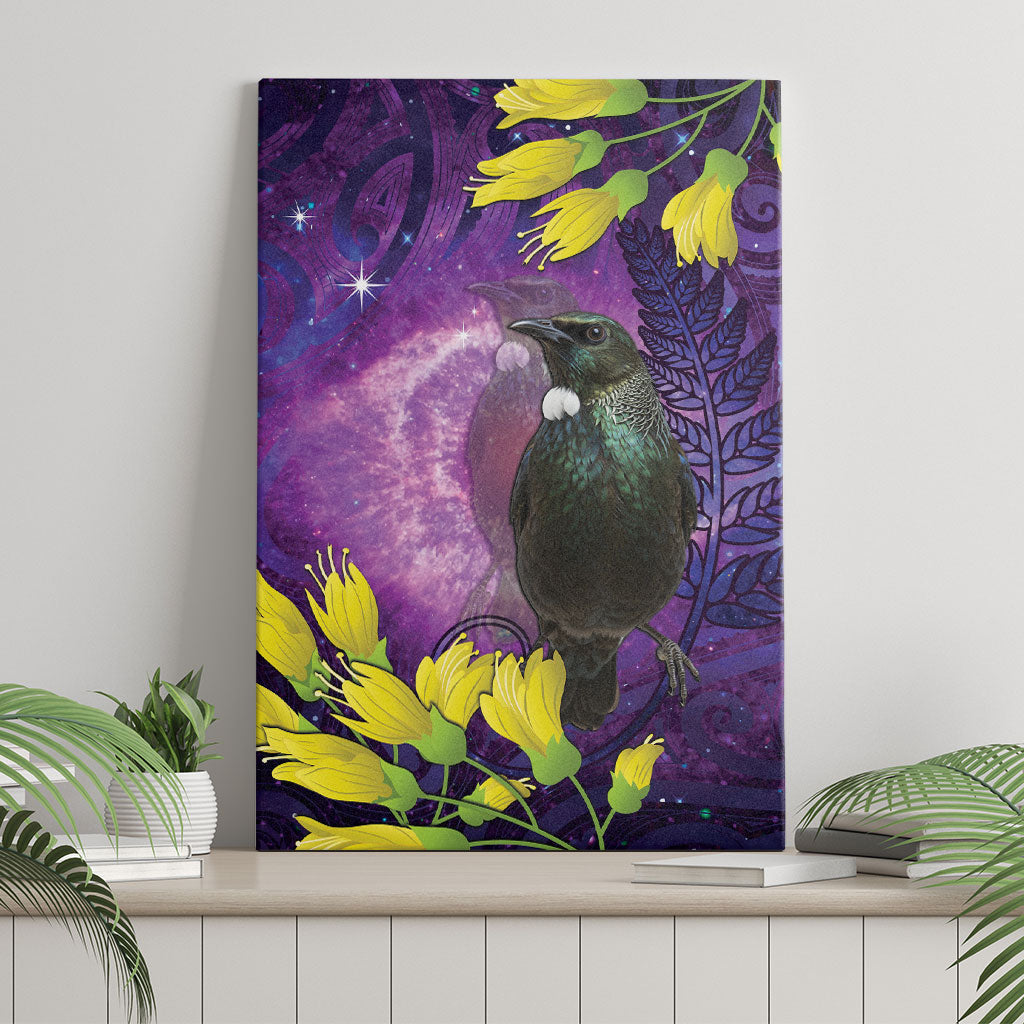 New Zealand Tui Bird Matariki Canvas Wall Art Kowhai Flower Silver Fern Galaxy Maori Pattern LT22 - Polynesian Pride
