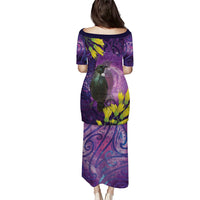 New Zealand Tui Bird Matariki Family Matching Puletasi and Hawaiian Shirt Kowhai Flower Silver Fern Galaxy Maori Pattern LT22 - Polynesian Pride