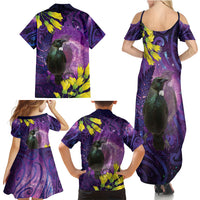 New Zealand Tui Bird Matariki Family Matching Summer Maxi Dress and Hawaiian Shirt Kowhai Flower Silver Fern Galaxy Maori Pattern LT22 - Polynesian Pride