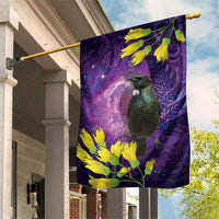 New Zealand Tui Bird Matariki Garden Flag Kowhai Flower Silver Fern Galaxy Maori Pattern LT22 House Flag Purple - Polynesian Pride