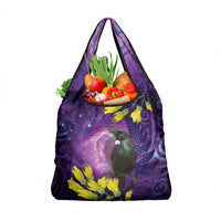 New Zealand Tui Bird Matariki Grocery Bag Kowhai Flower Silver Fern Galaxy Maori Pattern LT22 1-pack One Size Purple - Polynesian Pride