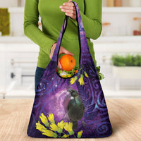 New Zealand Tui Bird Matariki Grocery Bag Kowhai Flower Silver Fern Galaxy Maori Pattern LT22 - Polynesian Pride