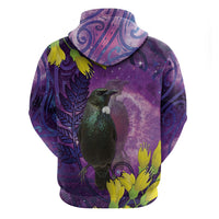 New Zealand Tui Bird Matariki Hoodie Kowhai Flower Silver Fern Galaxy Maori Pattern LT22 - Polynesian Pride