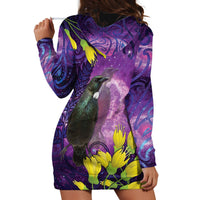 New Zealand Tui Bird Matariki Hoodie Dress Kowhai Flower Silver Fern Galaxy Maori Pattern LT22 - Polynesian Pride