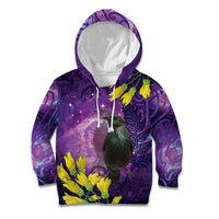 New Zealand Tui Bird Matariki Kid Hoodie Kowhai Flower Silver Fern Galaxy Maori Pattern LT22 Hoodie Purple - Polynesian Pride