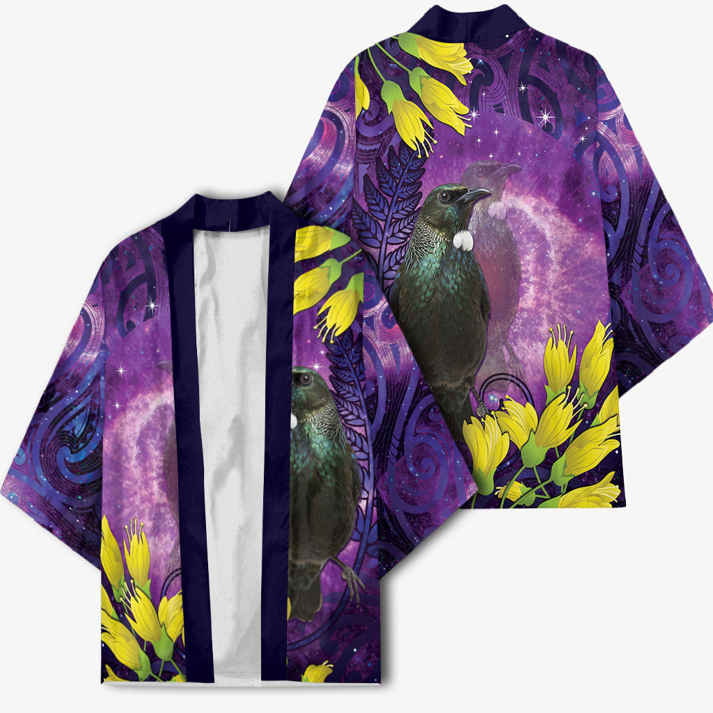 New Zealand Tui Bird Matariki Kimono Kowhai Flower Silver Fern Galaxy Maori Pattern
