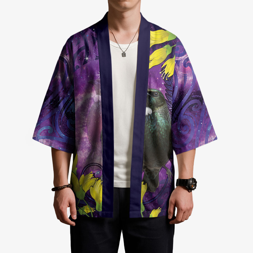 New Zealand Tui Bird Matariki Kimono Kowhai Flower Silver Fern Galaxy Maori Pattern