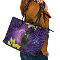 New Zealand Tui Bird Matariki Leather Tote Bag Kowhai Flower Silver Fern Galaxy Maori Pattern LT22 - Polynesian Pride