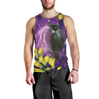 New Zealand Tui Bird Matariki Men Tank Top Kowhai Flower Silver Fern Galaxy Maori Pattern LT22 - Polynesian Pride