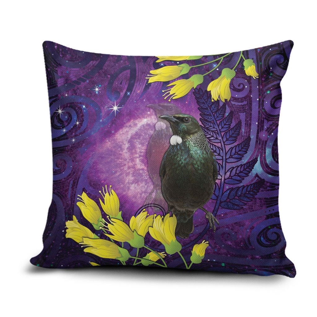New Zealand Tui Bird Matariki Pillow Cover Kowhai Flower Silver Fern Galaxy Maori Pattern