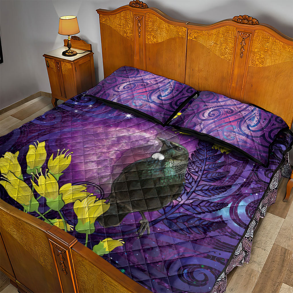 New Zealand Tui Bird Matariki Quilt Bed Set Kowhai Flower Silver Fern Galaxy Maori Pattern LT22 - Polynesian Pride