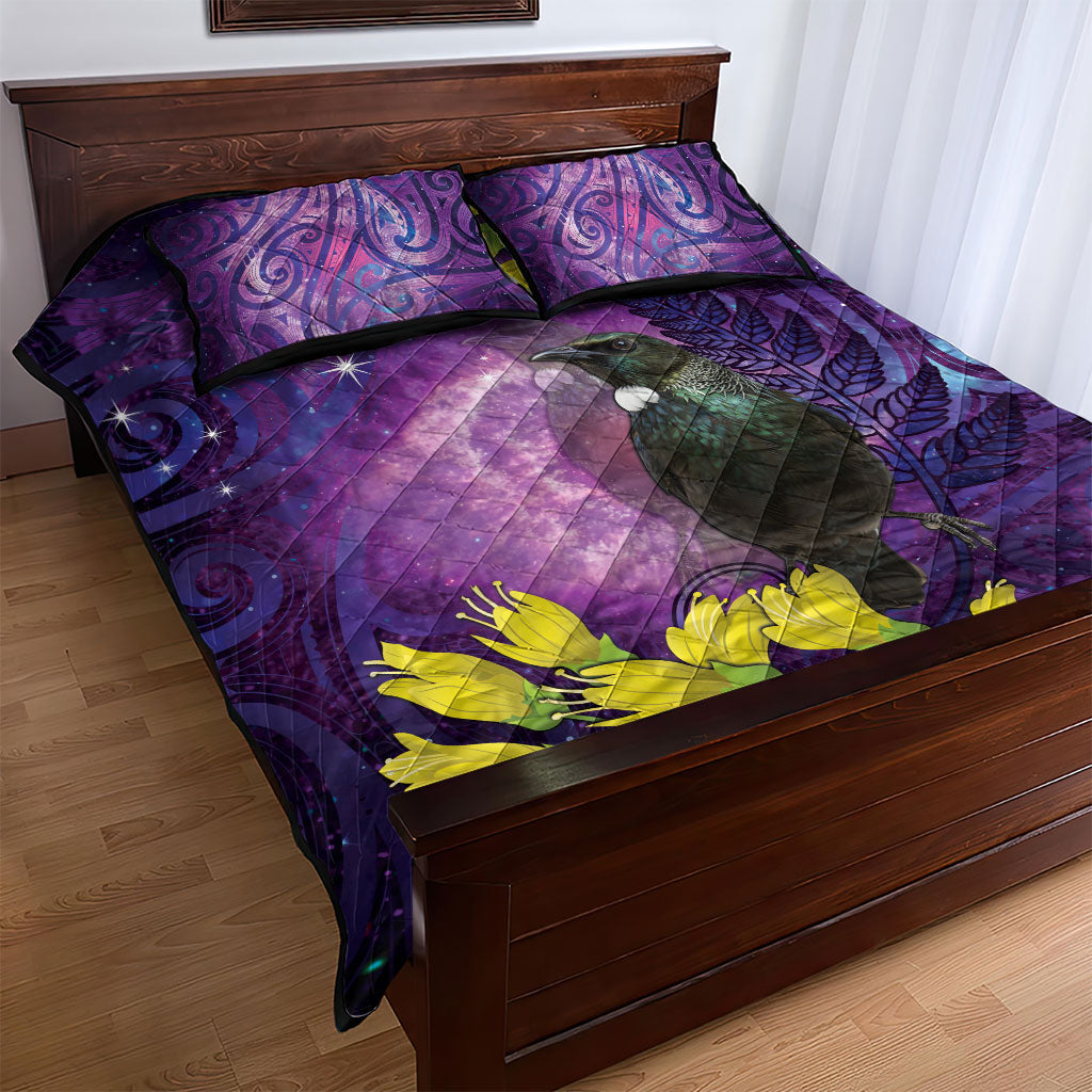 New Zealand Tui Bird Matariki Quilt Bed Set Kowhai Flower Silver Fern Galaxy Maori Pattern LT22 - Polynesian Pride