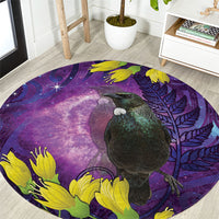 New Zealand Tui Bird Matariki Round Carpet Kowhai Flower Silver Fern Galaxy Maori Pattern LT22 Purple - Polynesian Pride