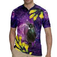 New Zealand Tui Bird Matariki Rugby Jersey Kowhai Flower Silver Fern Galaxy Maori Pattern LT22 - Polynesian Pride