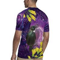 New Zealand Tui Bird Matariki Rugby Jersey Kowhai Flower Silver Fern Galaxy Maori Pattern LT22 - Polynesian Pride