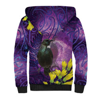 New Zealand Tui Bird Matariki Sherpa Hoodie Kowhai Flower Silver Fern Galaxy Maori Pattern LT22 - Polynesian Pride