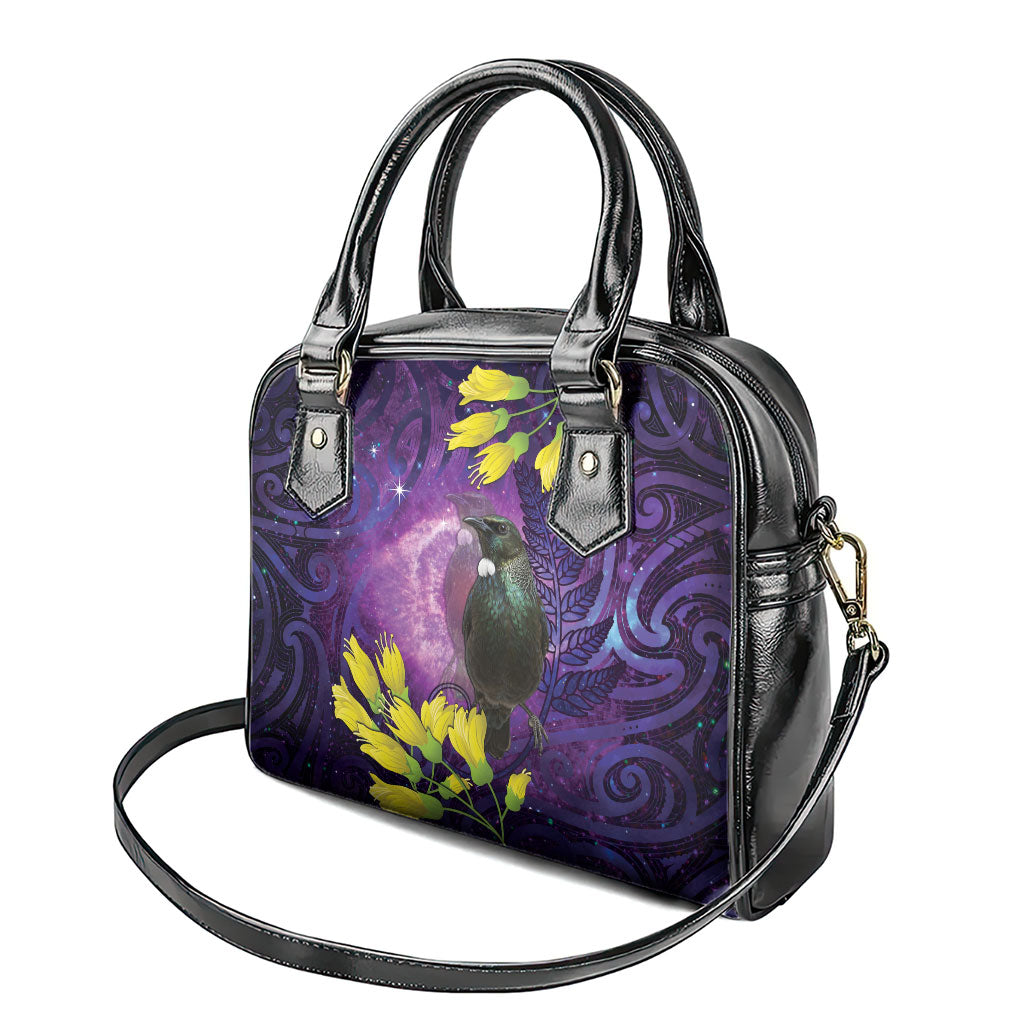 New Zealand Tui Bird Matariki Shoulder Handbag Kowhai Flower Silver Fern Galaxy Maori Pattern LT22 - Polynesian Pride