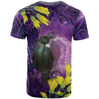 New Zealand Tui Bird Matariki T Shirt Kowhai Flower Silver Fern Galaxy Maori Pattern LT22 - Polynesian Pride