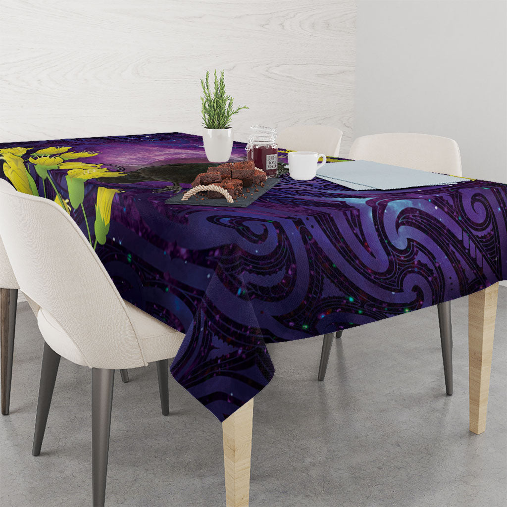 New Zealand Tui Bird Matariki Tablecloth Kowhai Flower Silver Fern Galaxy Maori Pattern