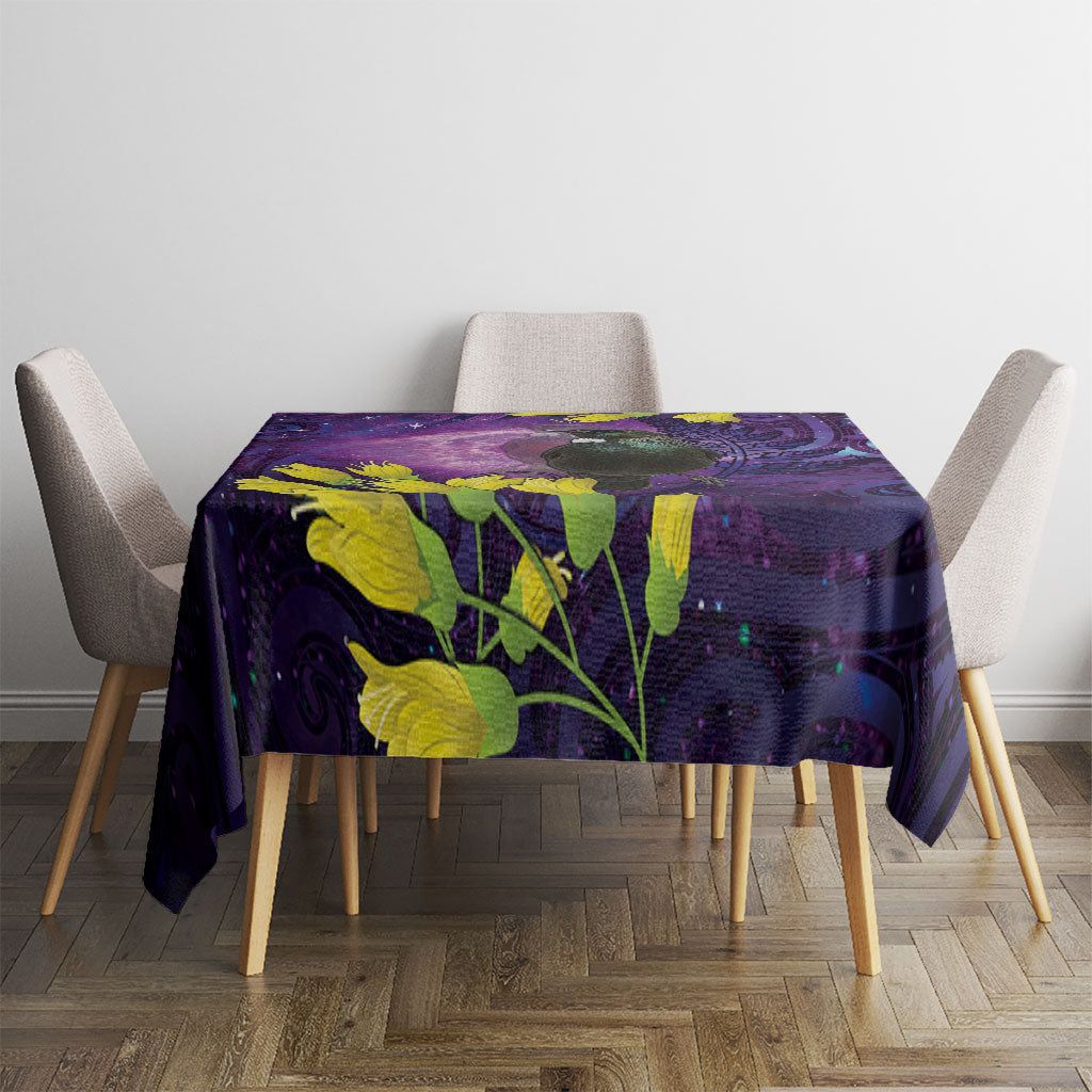 New Zealand Tui Bird Matariki Tablecloth Kowhai Flower Silver Fern Galaxy Maori Pattern