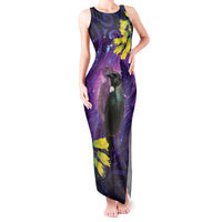 New Zealand Tui Bird Matariki Tank Maxi Dress Kowhai Flower Silver Fern Galaxy Maori Pattern LT22 Women Purple - Polynesian Pride