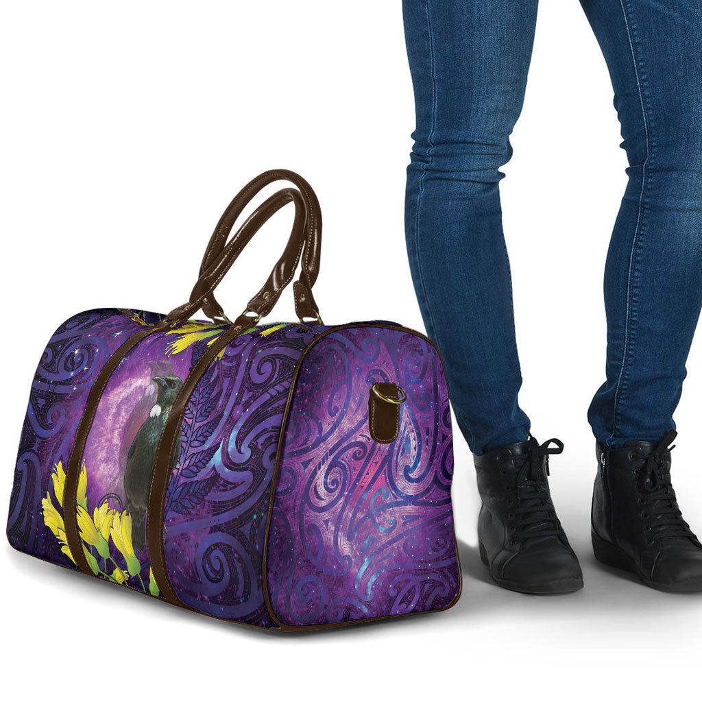 New Zealand Tui Bird Matariki Travel Bag Kowhai Flower Silver Fern Galaxy Maori Pattern LT22 - Polynesian Pride