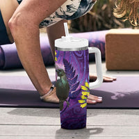 New Zealand Tui Bird Matariki Tumbler With Handle Kowhai Flower Silver Fern Galaxy Maori Pattern LT22 - Polynesian Pride
