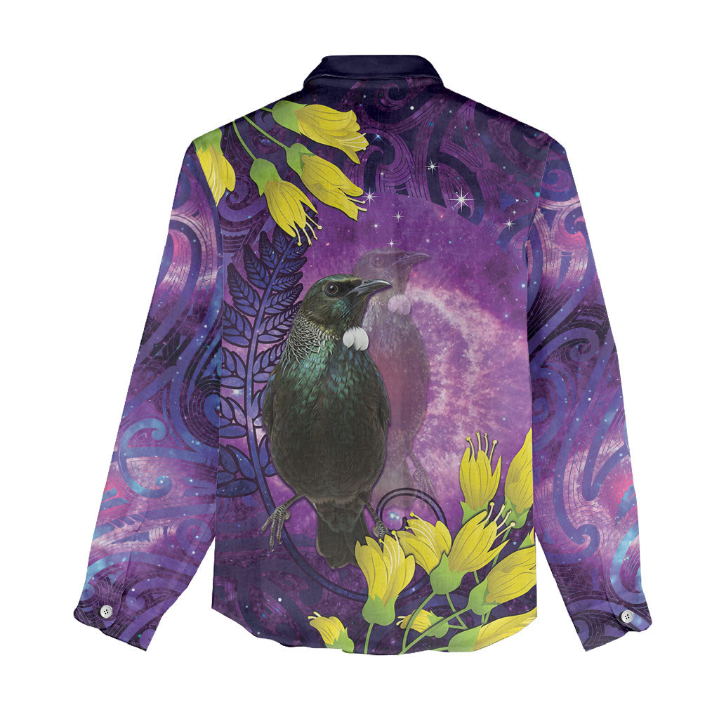 New Zealand Tui Bird Matariki Women Casual Shirt Kowhai Flower Silver Fern Galaxy Maori Pattern LT22 - Polynesian Pride