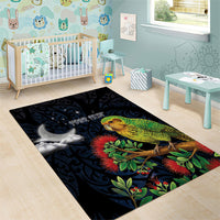 New Zealand Kakapo Matariki Personalised Area Rug Pohutukawa Flower Galaxy Maori Pattern