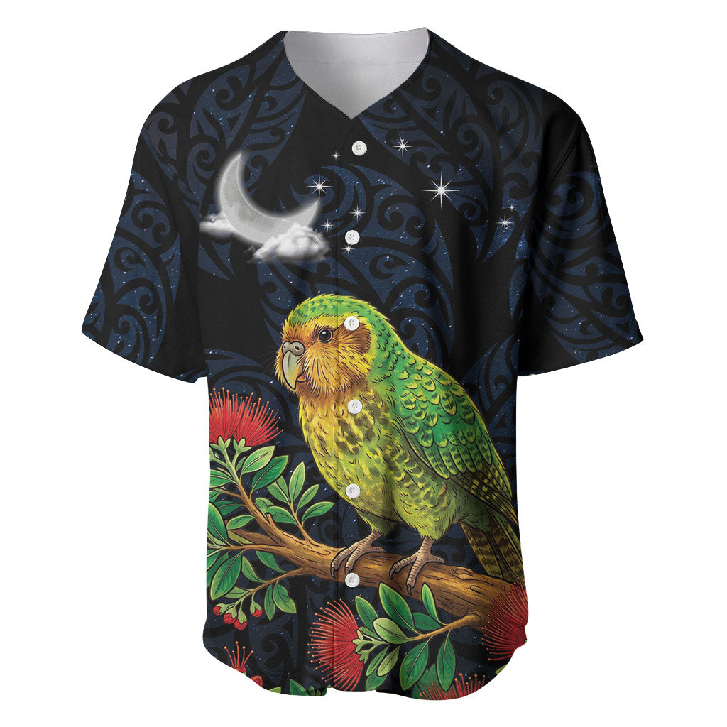 New Zealand Kakapo Matariki Personalised Baseball Jersey Pohutukawa Flower Galaxy Maori Pattern