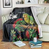New Zealand Kakapo Matariki Personalised Blanket Pohutukawa Flower Galaxy Maori Pattern LT22 Black - Polynesian Pride