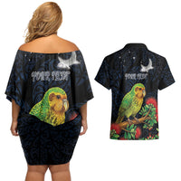 New Zealand Kakapo Matariki Personalised Couples Matching Off Shoulder Short Dress and Hawaiian Shirt Pohutukawa Flower Galaxy Maori Pattern LT22 - Polynesian Pride