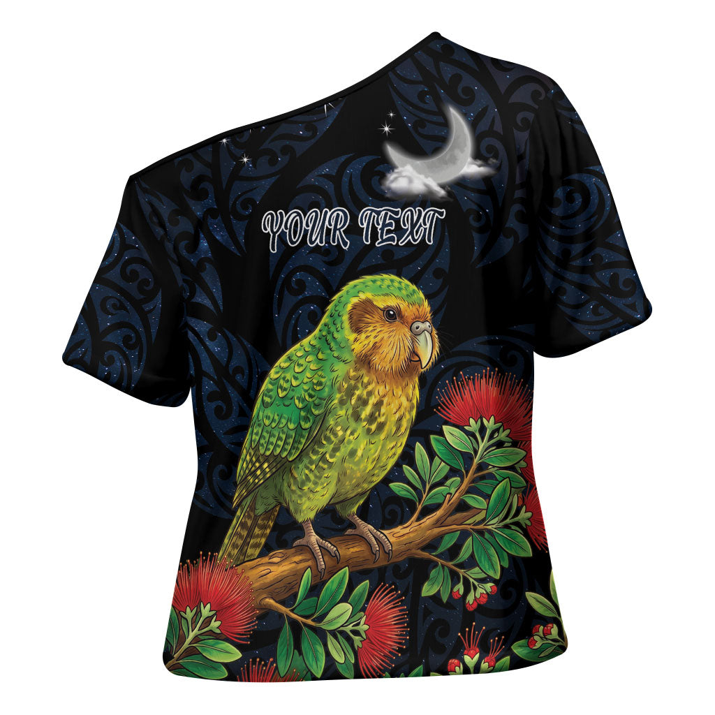 New Zealand Kakapo Matariki Personalised Cross Shoulder Shirt Pohutukawa Flower Galaxy Maori Pattern LT22 - Polynesian Pride