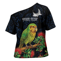 New Zealand Kakapo Matariki Personalised Cross Shoulder Shirt Pohutukawa Flower Galaxy Maori Pattern LT22 - Polynesian Pride
