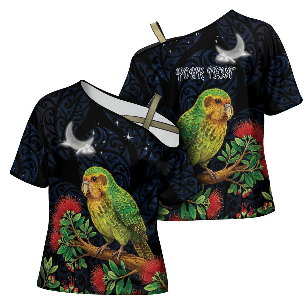 New Zealand Kakapo Matariki Personalised Cross Shoulder Shirt Pohutukawa Flower Galaxy Maori Pattern LT22 - Polynesian Pride