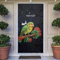 New Zealand Kakapo Matariki Personalised Door Cover Pohutukawa Flower Galaxy Maori Pattern LT22 Black - Polynesian Pride