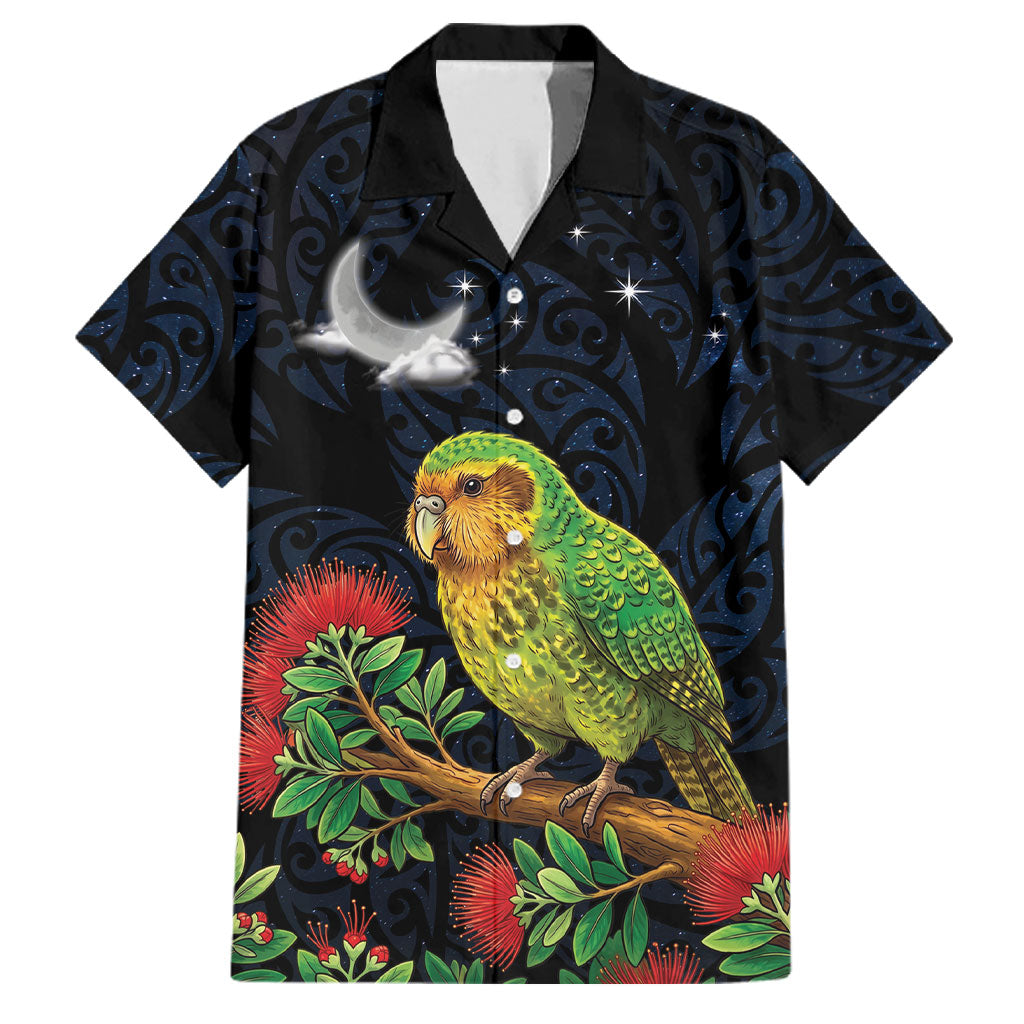 New Zealand Kakapo Matariki Personalised Family Matching Mermaid Dress and Hawaiian Shirt Pohutukawa Flower Galaxy Maori Pattern LT22 Dad's Shirt - Short Sleeve Black - Polynesian Pride