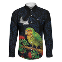New Zealand Kakapo Matariki Personalised Family Matching Short Sleeve Bodycon Dress and Hawaiian Shirt Pohutukawa Flower Galaxy Maori Pattern LT22 Dad's Shirt - Long Sleeve Black - Polynesian Pride