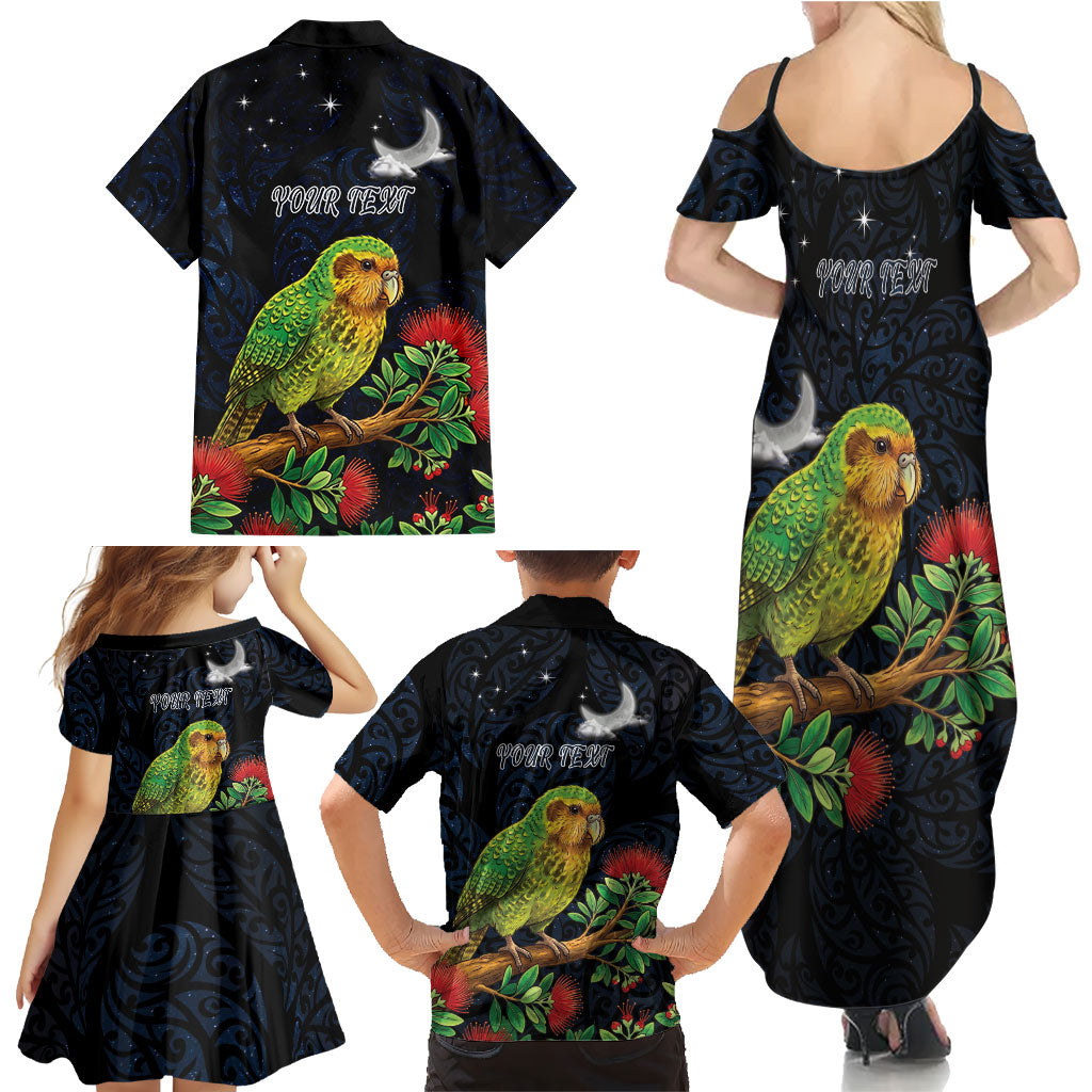 New Zealand Kakapo Matariki Personalised Family Matching Summer Maxi Dress and Hawaiian Shirt Pohutukawa Flower Galaxy Maori Pattern LT22 - Polynesian Pride